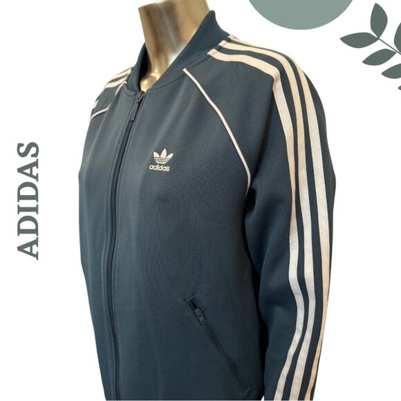 Adidas Originals Teal Blue Grey 3-Stripes Track Jacket | Iconic Zip Front Small - Picture 3 of 6